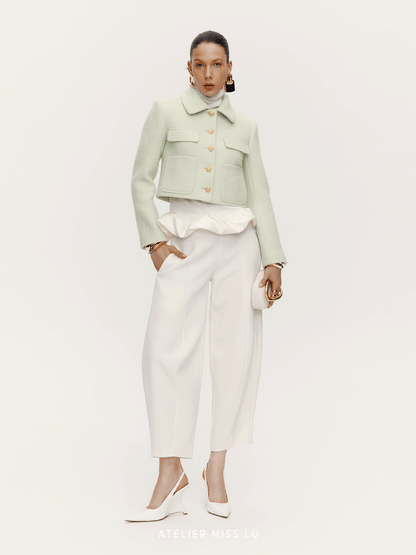 ATELIER MISS LU Vintage Flower Buckle Sheep WoolShort Coat - WARM.