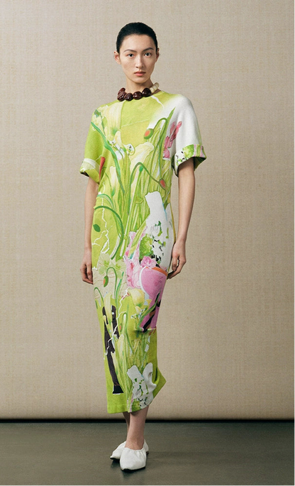 ZHUCHONGYUN flower love paper print crew neck dress-LUBBOCK.