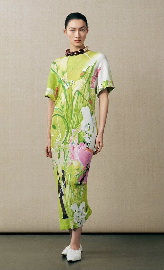 ZHUCHONGYUN flower love paper print crew neck dress-LUBBOCK.