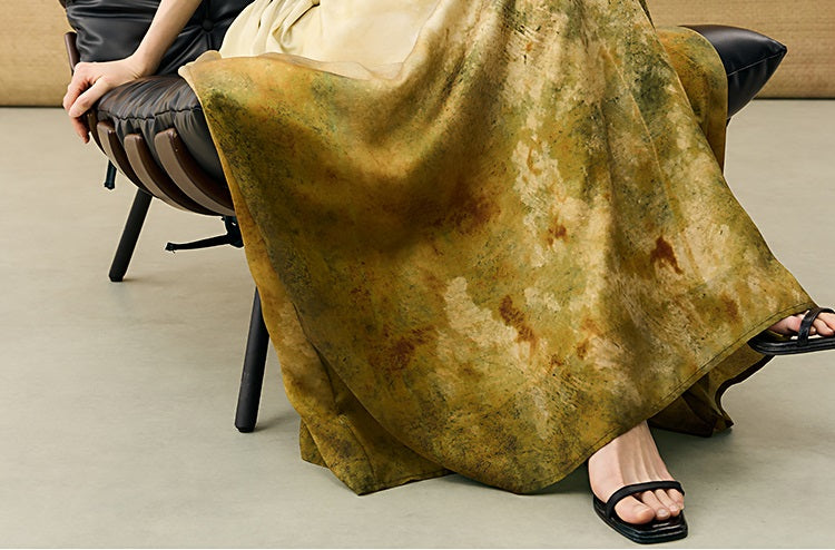 HECO Chinese Gradient Blended Lightweight Summer Print High-Waisted Skirt - AVEL.