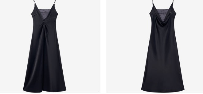 COMME MOI  Women's Black Acetate Open Back Dress - LEAH.