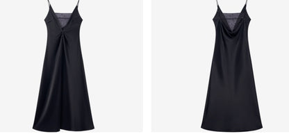 COMME MOI  Women's Black Acetate Open Back Dress - LEAH.