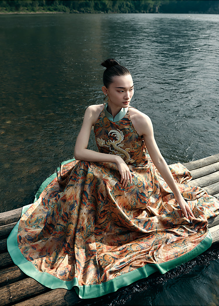 HECO Chinese Retro Mural Golden Dragon Embroidered Vest Top - ERIKA.