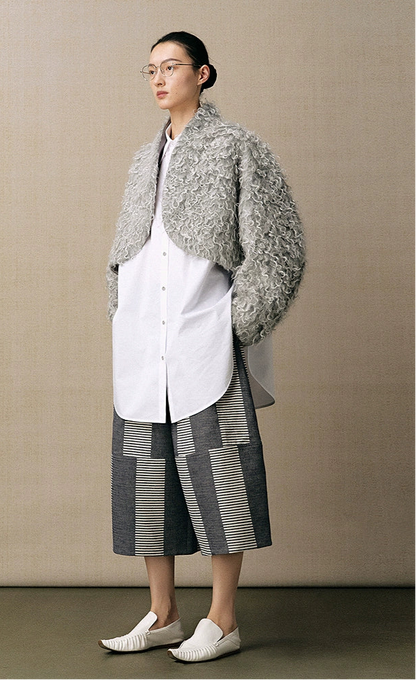 ZHUCHONGYUN striped splicing voluminous cotton and linen blend loose pants-CONAN.