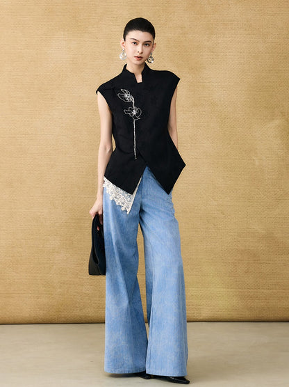 HECO Chinese style asymmetrical hand-embroidered vest top - FORD.