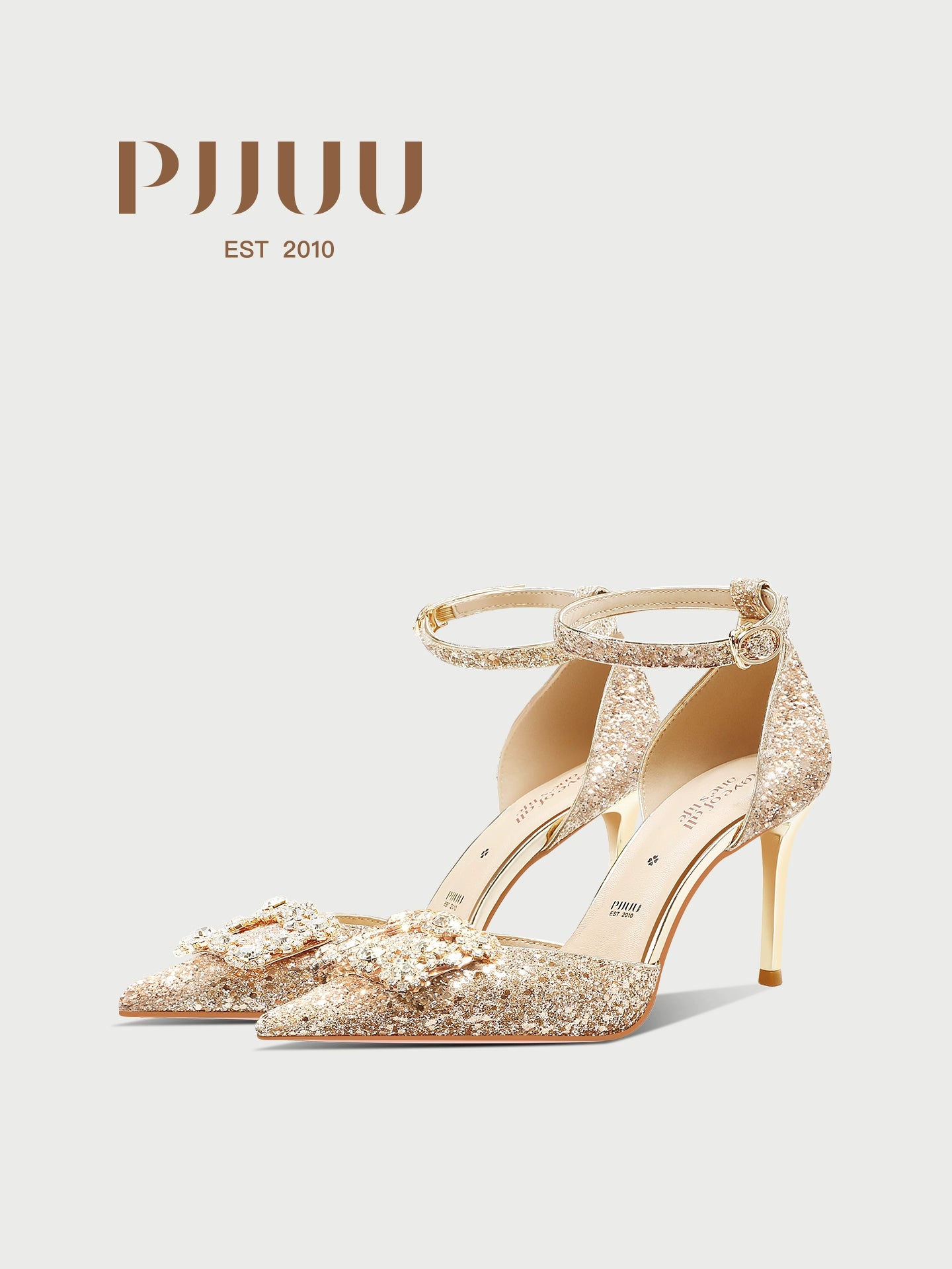 PJJUU beautiful square buckle rhinestone high heel shoes - QUEEN.