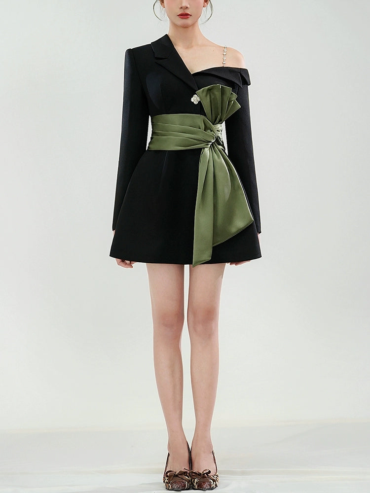 CHECOCRE Stunning Irregular Design Sense Waist Cinched Thin A-line Black Dress - VESTAGE