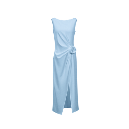 YES BY YESIR |Ye Qian 3D Floral Slit Dress with Sculpted Petals & Statement Grace-AMARIEL.