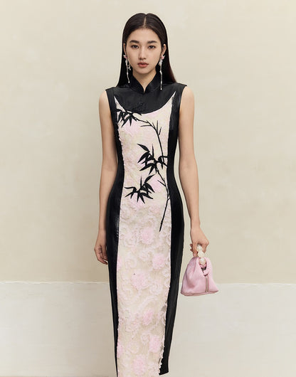 HECO Embroidered Acetate Cheongsam Sleeveless Midi Dress - what.