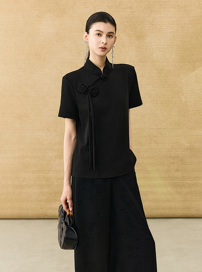 HECO Chinese Handmade Rose Tassel Short Sleeve T-Shirt  - GRADE.