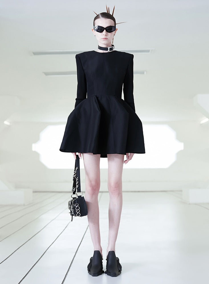 ANNAKIKI Silk Wool 3D Three-dimensional Hem Short Dress-ALUCARD.