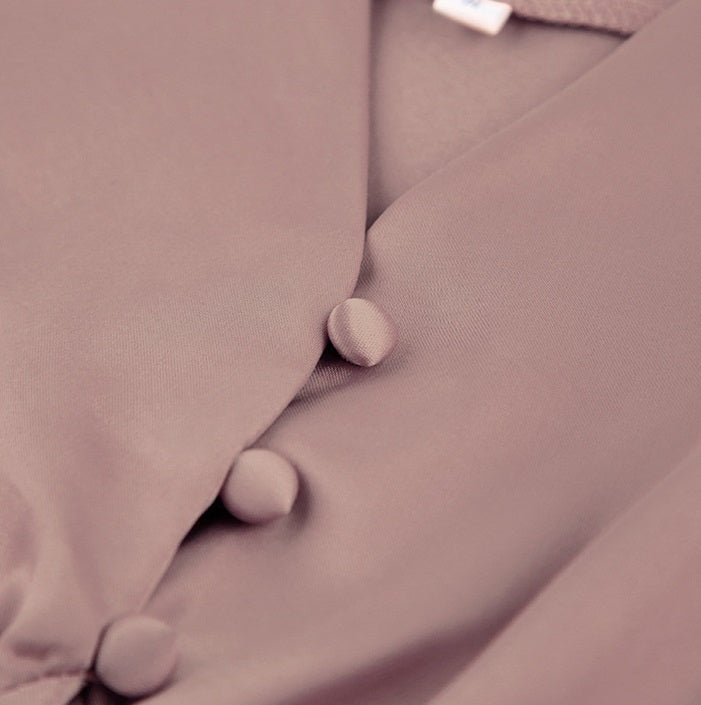 DOLLY Elegant V-Neck Long Lantern Sleeve Long Button Church Dress-NANA