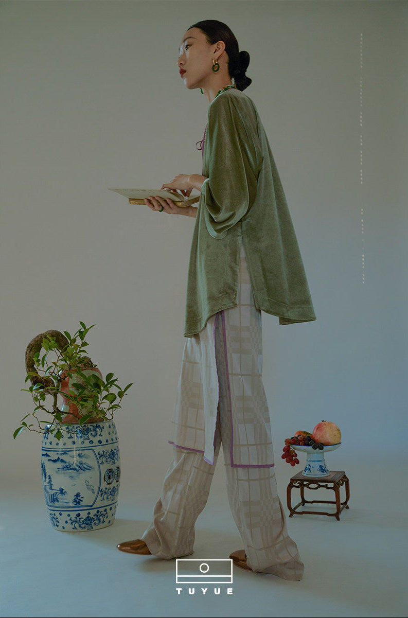 TUYUE Silver Gray Acetate Woven Satin Skirt Pants Suit Layering- CARLA.