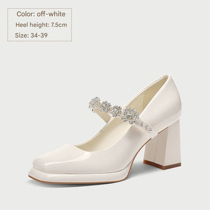PJJUU white marijue wedding thick high heels - JANE.