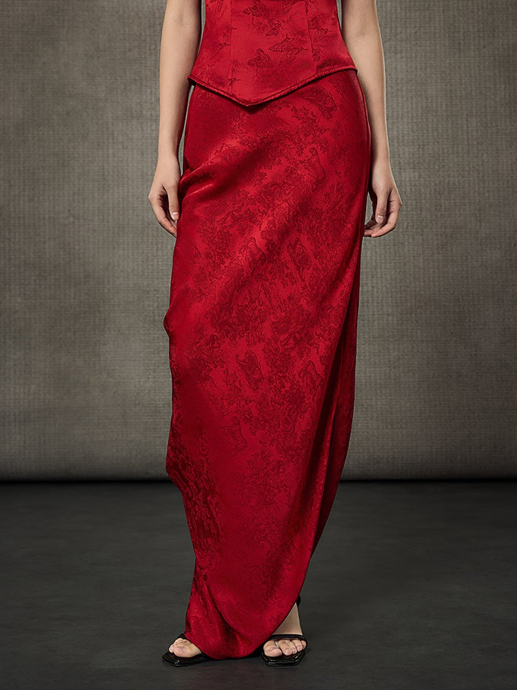 HECO Pleated Long Jacquard Slit Skirt - EAGLE.