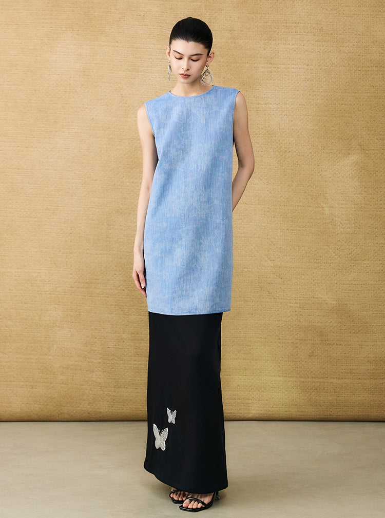 HECO Chinese women's summer  diamond blended linen vest dress - SWET.