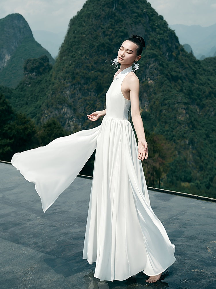 HECO Chinese Style Spell Receiving Waist Sleveless Dress - SIMMER.