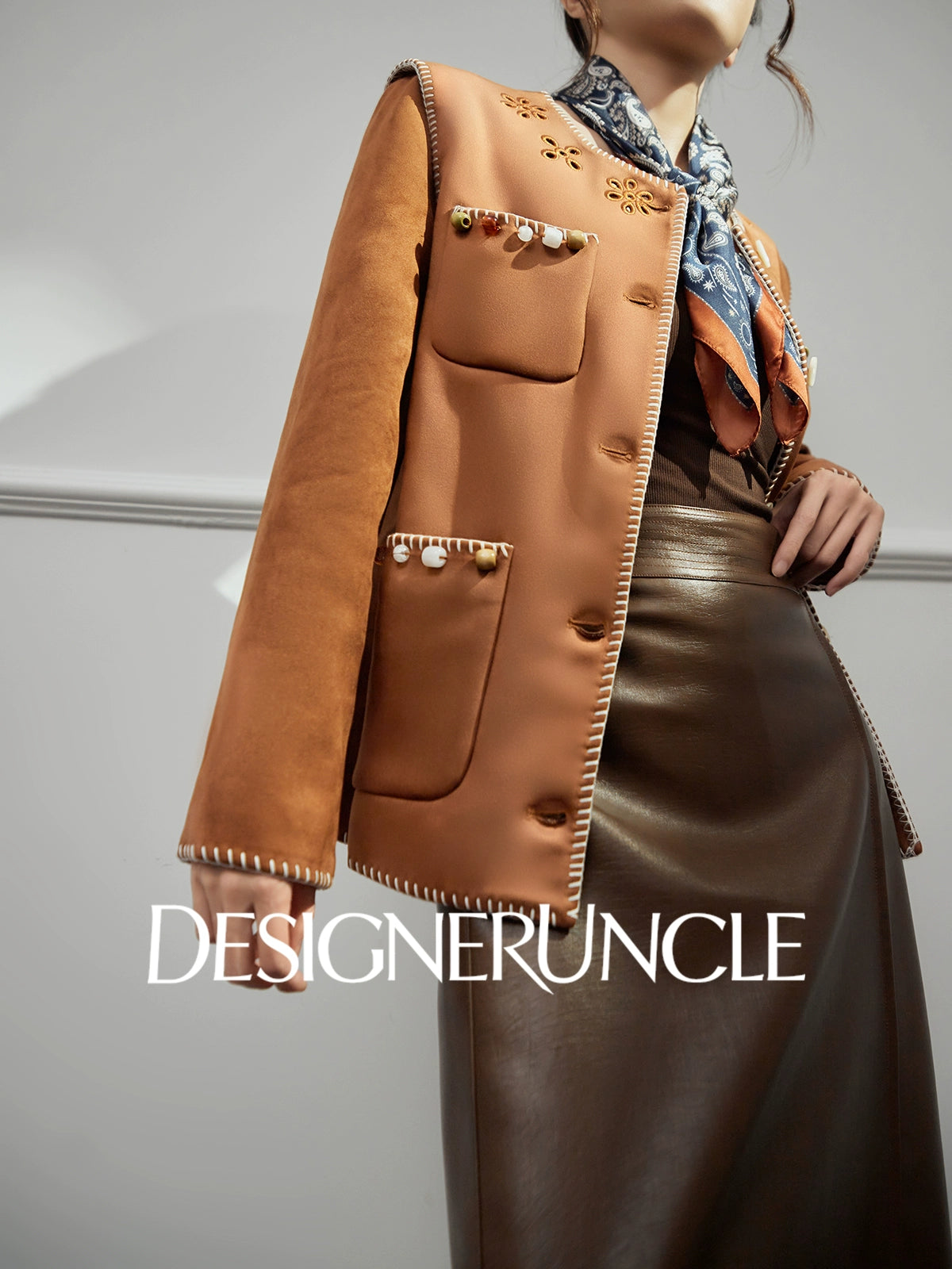 DGU "Ink Rhyme" brown jacket new retro loose commuter slimming high-end top - Emery.