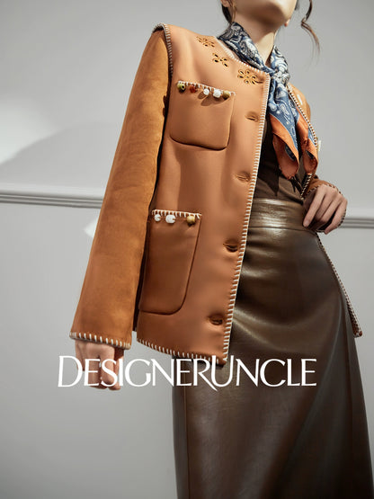 DGU "Ink Rhyme" brown jacket new retro loose commuter slimming high-end top - Emery.