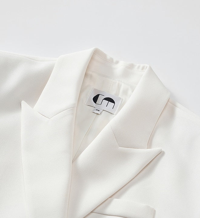 COMME MOI Summer White Double-Breasted Straight Blazer - MATHEW.