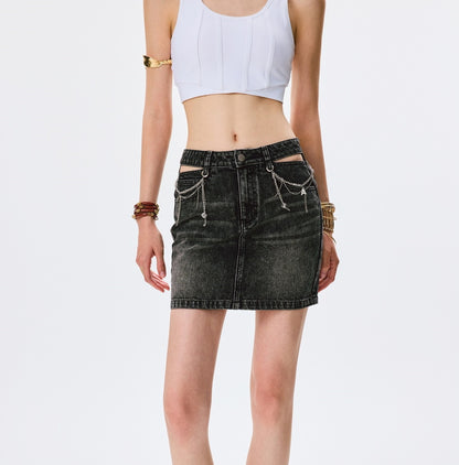ANNASPEAK  cotton skirt high-waisted temperament denim skirt -MOMO.