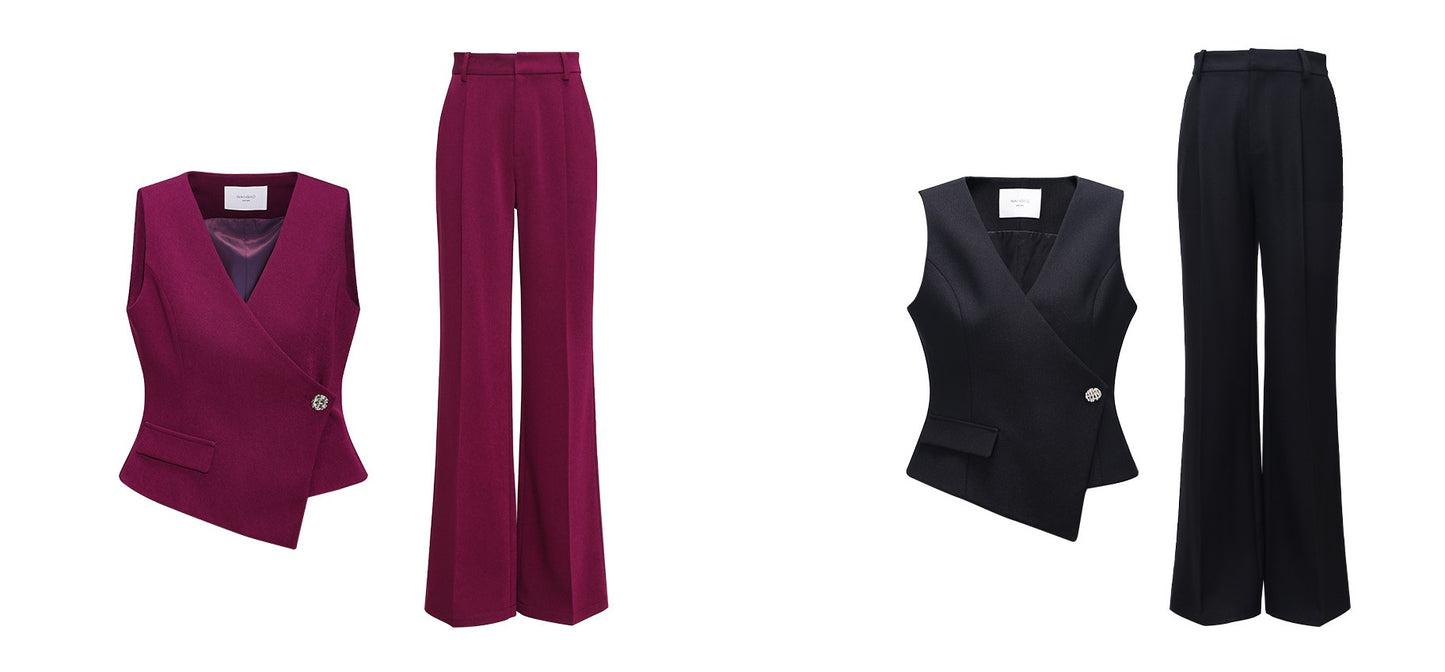 WANGXO | Cool Skin-Friendly Slanted Vest & Single-Pleated Trousers Elegant Suit- VEDA