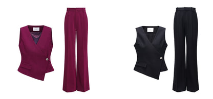WANGXO | Cool Skin-Friendly Slanted Vest & Single-Pleated Trousers Elegant Suit- VEDA