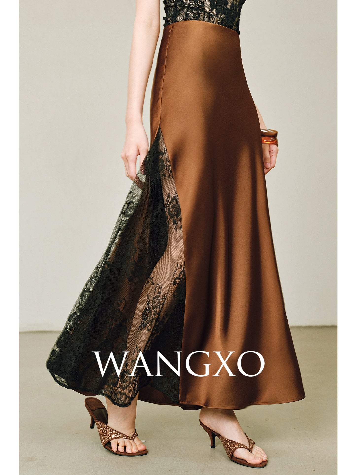 WANGXO | Double-Faced Satin Panel Skirt-SENA