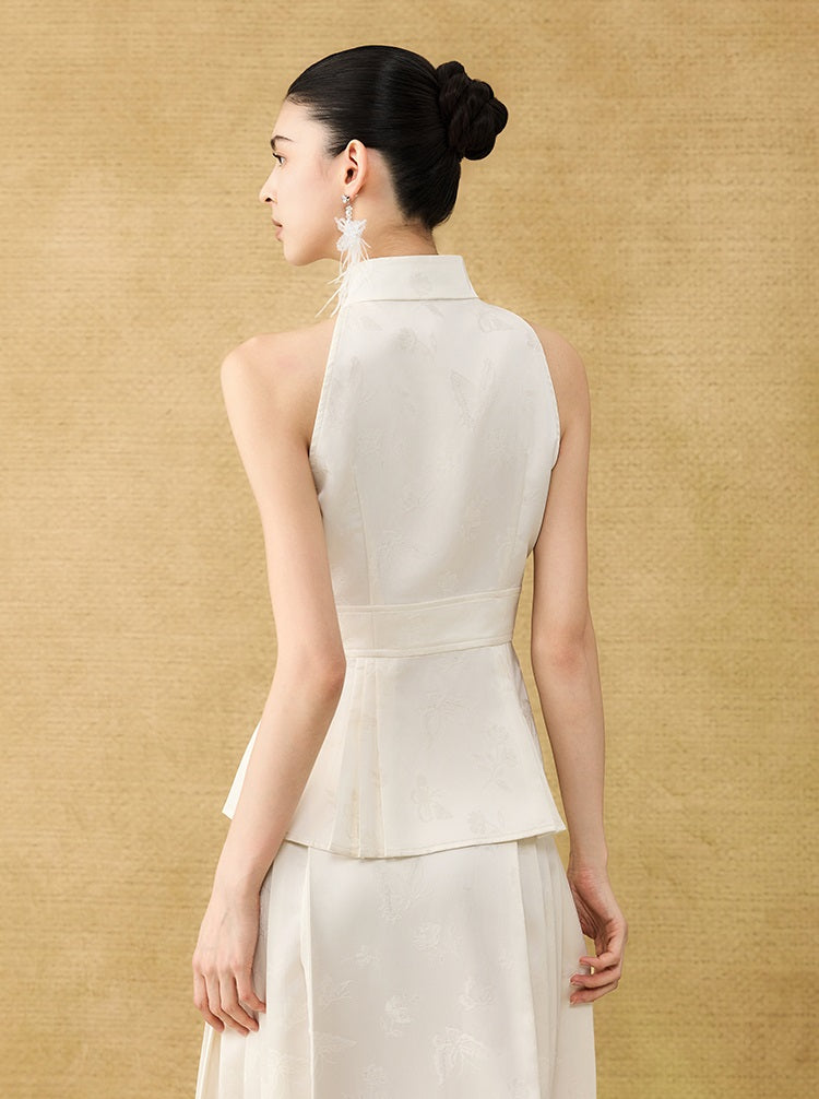 HECO Chinese stand-up collar pressed pleated vest top - SHADOW.