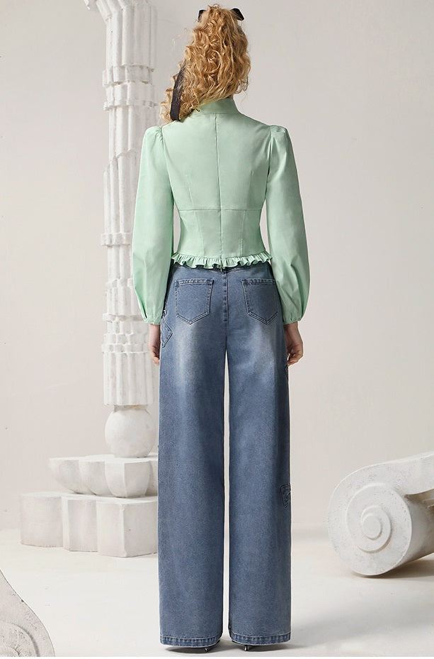 CHECOCRE  Elegant Stubble Girl Commuter green crop Shirt - MARVIN