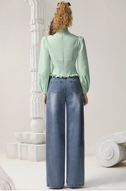 CHECOCRE  Elegant Stubble Girl Commuter green crop Shirt - MARVIN