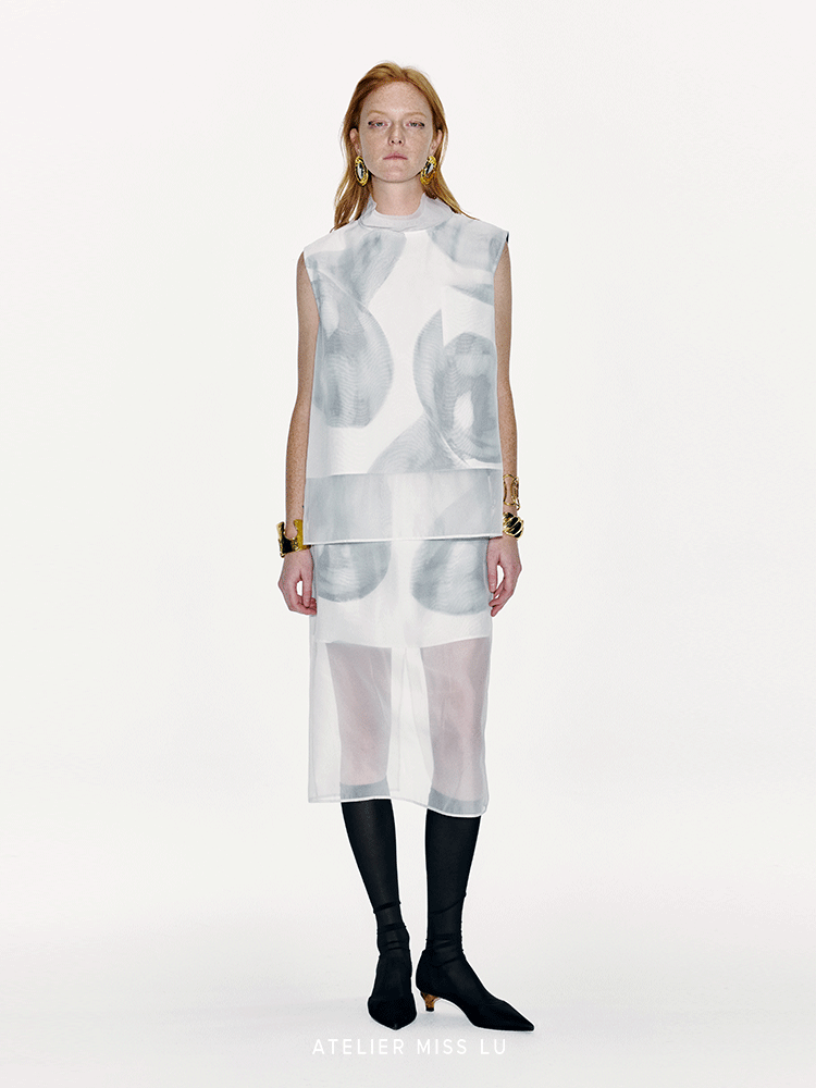 ATELIER MISS LU Spring/Summer Calla Lily Print Two-piece Tulle Top - PEDRO