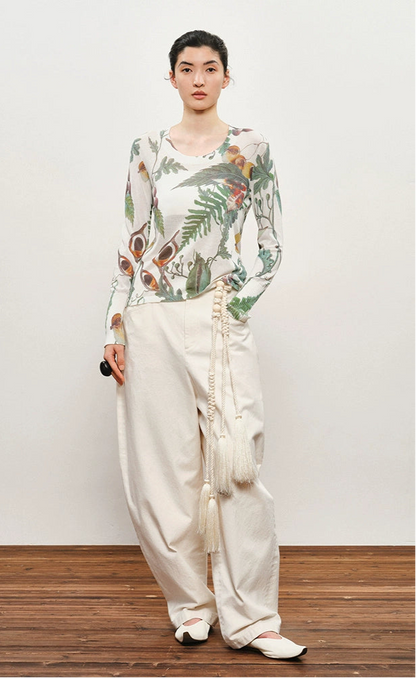 ZHUCHONGYUN Autumn Fruit Feather Thin Slim Knit Top--KOUSHI.