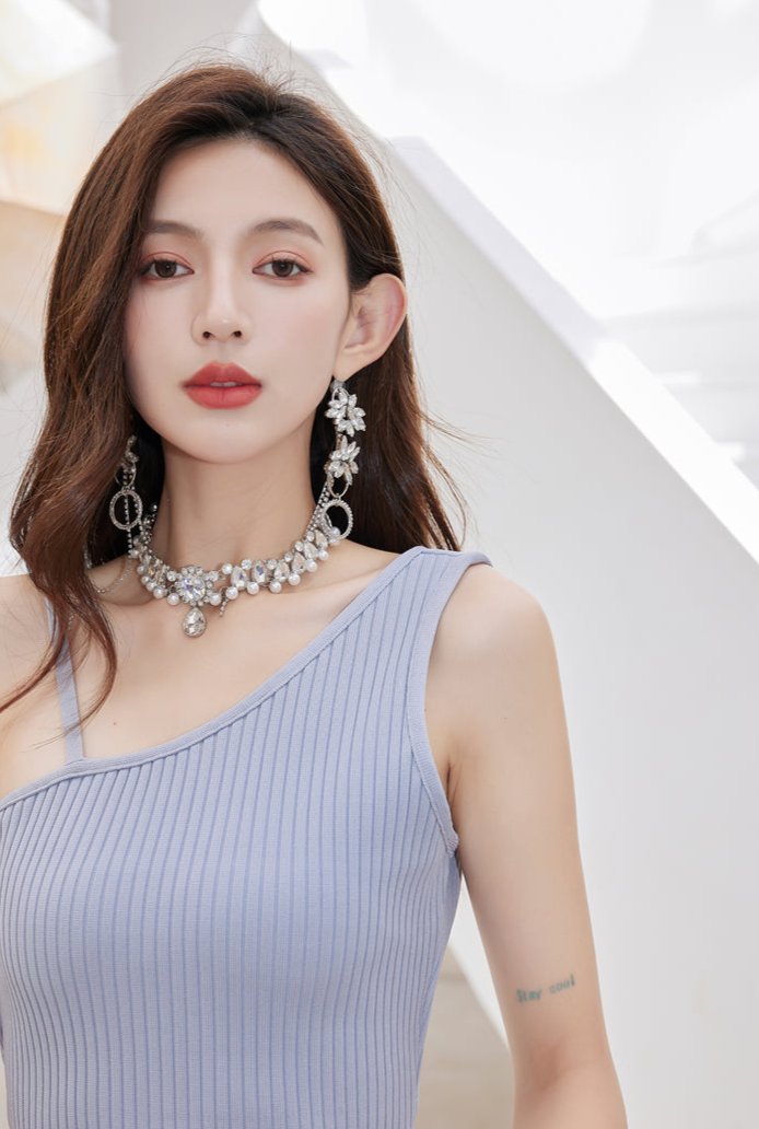 DOLLY Luxury Sliver European Style Flower Diamond Tassel Chic Earring-TALULLA