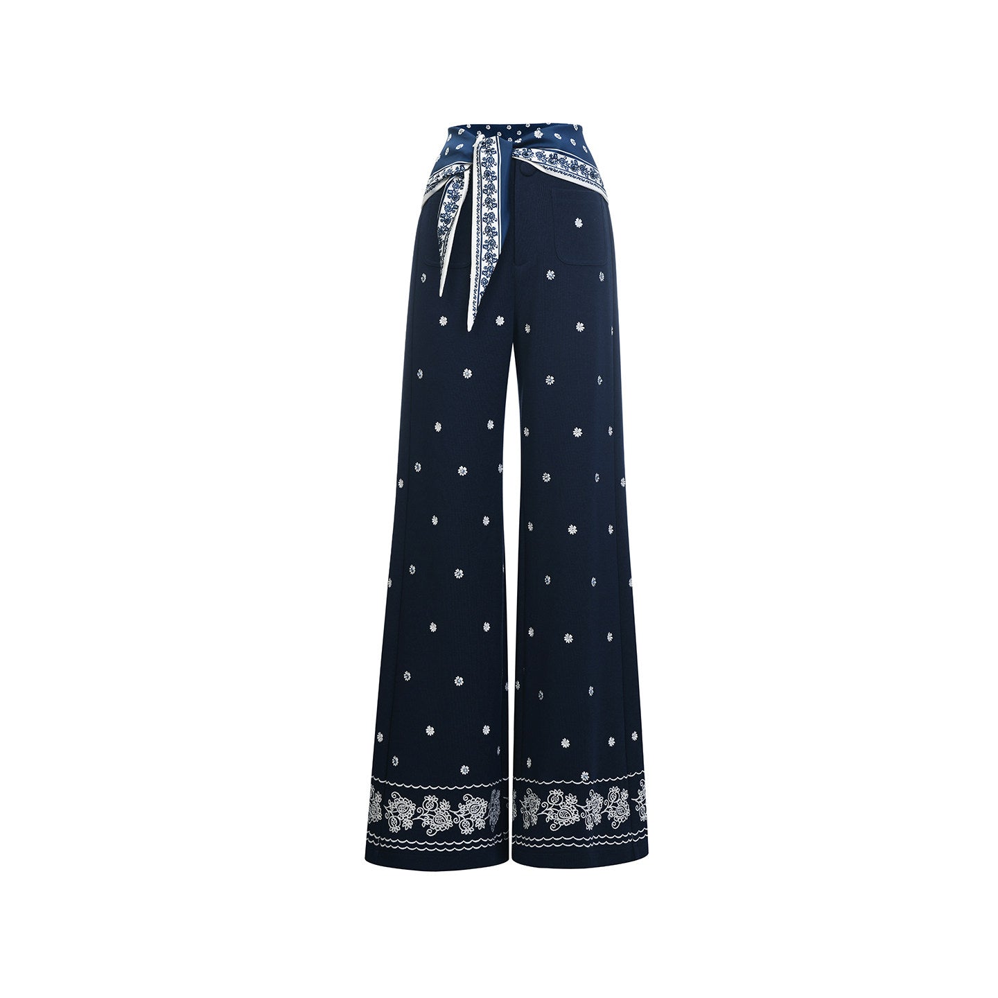 FAME Beaded Print Silk Scarf Embroidered Pants - VEDA
