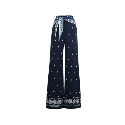 FAME Beaded Print Silk Scarf Embroidered Pants - VEDA