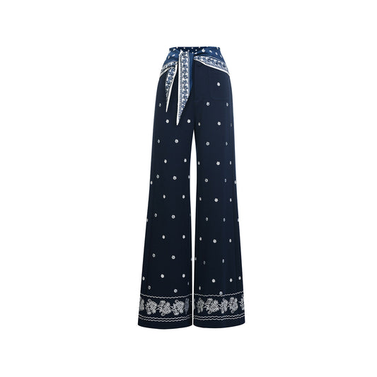 FAME Beaded Print Silk Scarf Embroidered Pants - VEDA