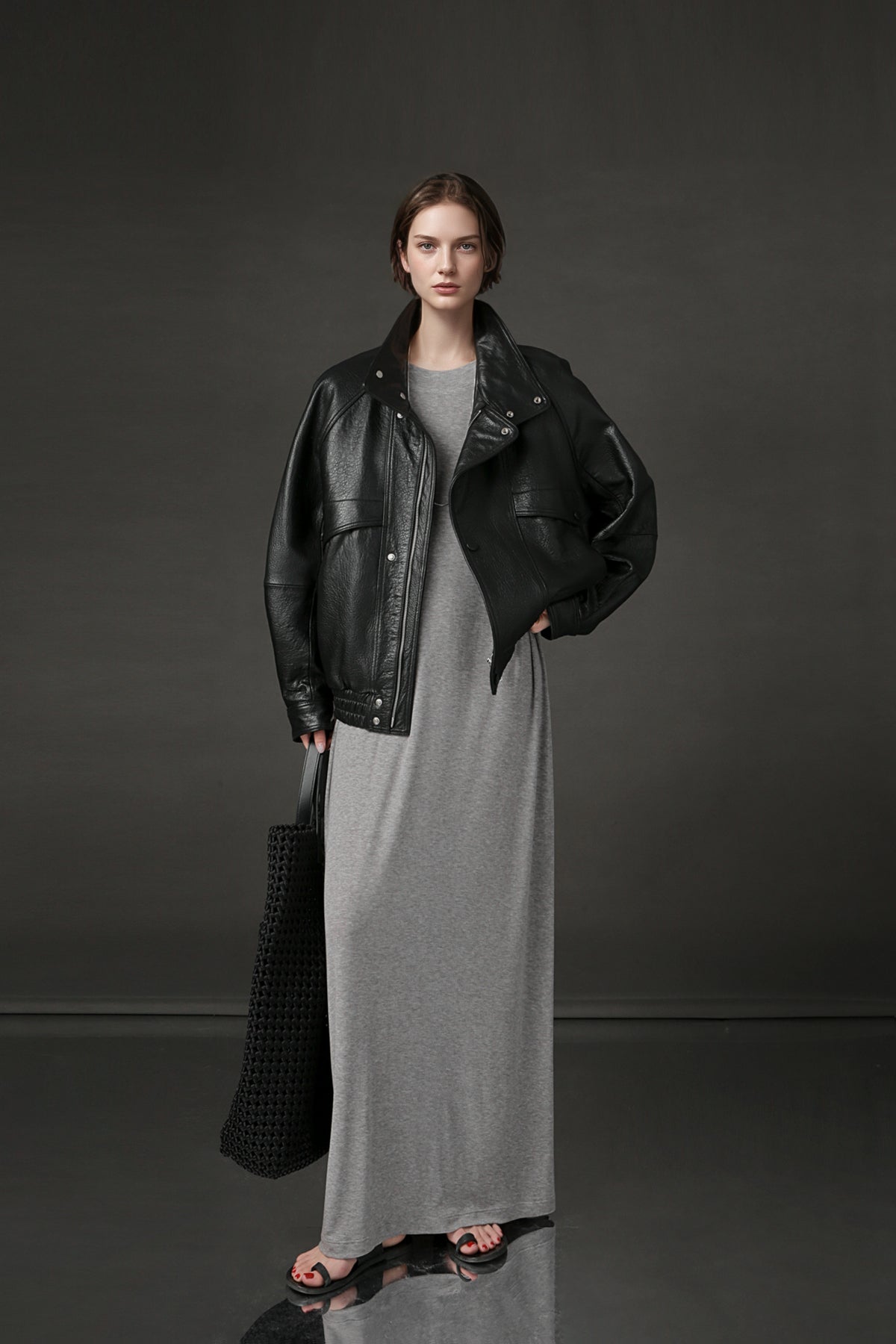 PIAOIN minimalist style nude tencel wool t-shirt skirt versatile dress -LYDIA