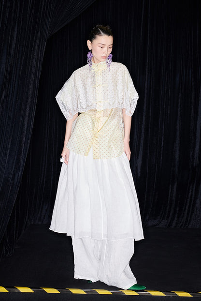 M essential Mackay designer polka dot silk cotton Chinese short-sleeved shirt - SILVER.