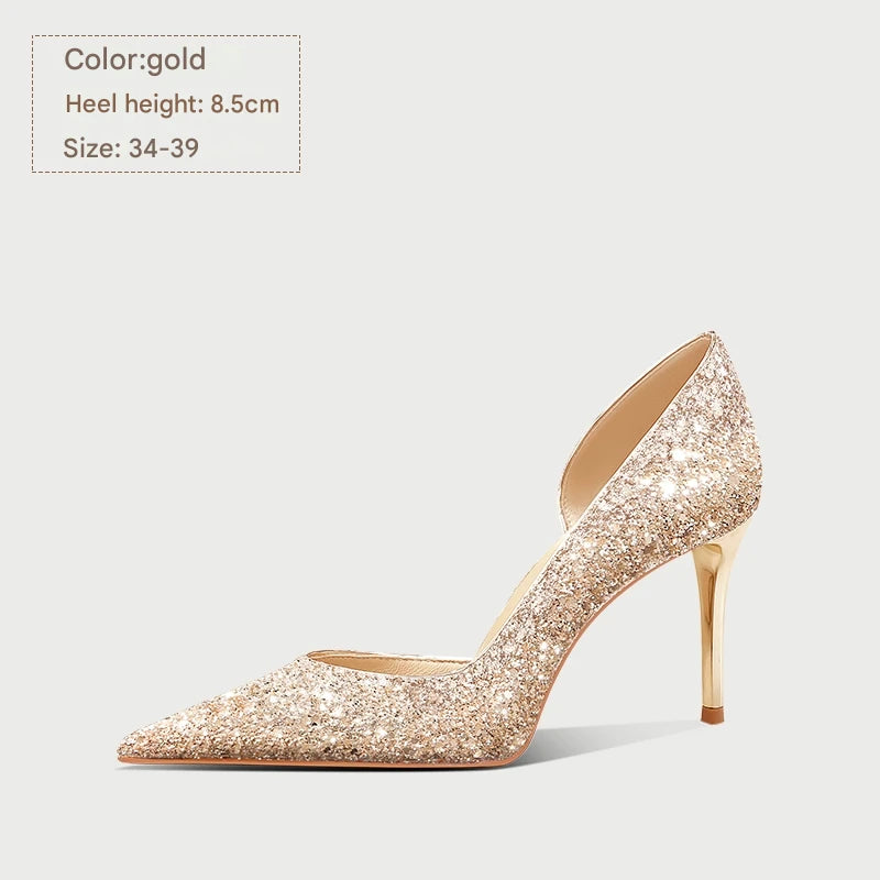 PJJUU side air gold high heels shoes - BIRD.