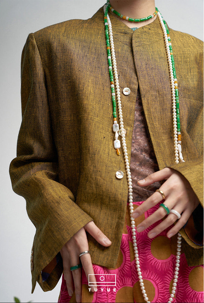 TUYUE stand-up collar dyeing and weaving linen short casual jacket - RICO.