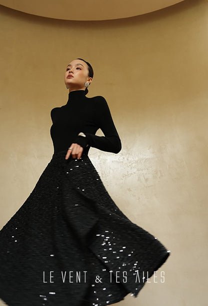 LE VENT&TES AILES Galaxy Luxury Weaving Feminine Sequin Tweed Skirt-ZOYA