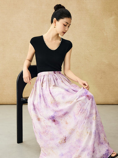 HECO Chinese style U-neck nail bead shoulder wrap small fly sleeve top - ROSE.