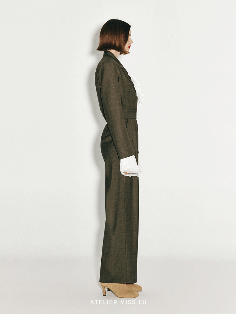 ATELIER MISS LU Lapel Suit Wool Wide-leg Jumpsuit - RICK.