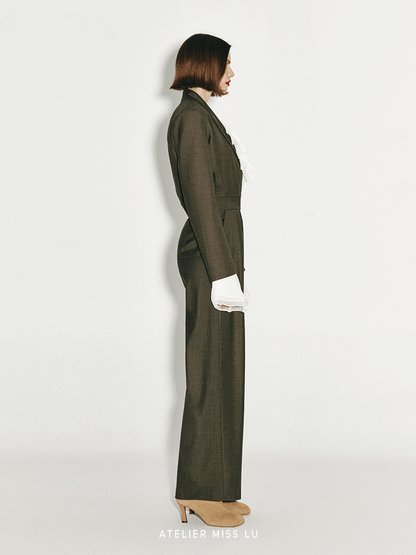 ATELIER MISS LU Lapel Suit Wool Wide-leg Jumpsuit - RICK.