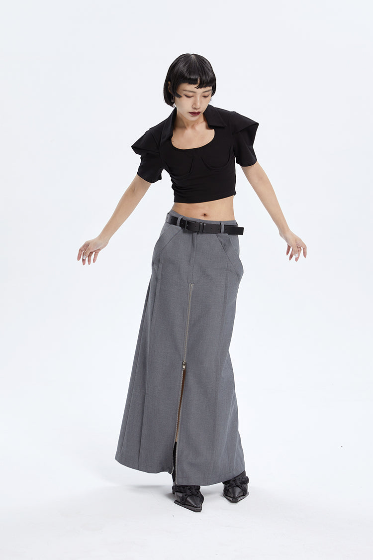 TINY IN zippered slit long straight legs structured seams low waist skirt -TENDO