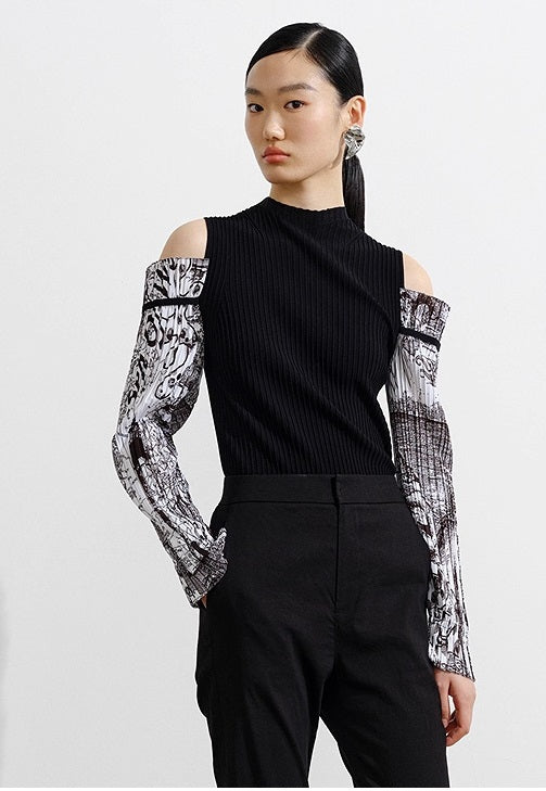 COMME MOI Lu Yan designer new women's off-the-shoulder printed sleeve shirt - DEAR .