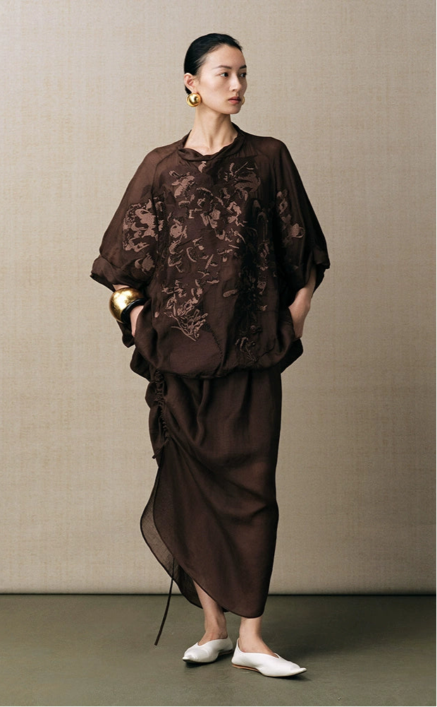 ZHUCHONGYUN ramie transparent and light texture pleated simple long skirt--MARIE.