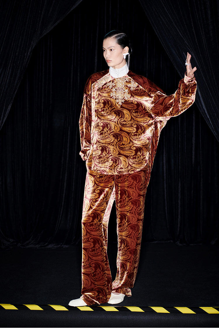 M essential Mackay designer embroidery oversized shirt pants set - calm.