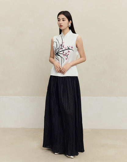 HECO striped texture swing high waist black green women's long skirt - muse.